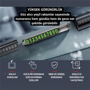 Polham Metal Araç İçi Geçici Park Numaratörü, Gizlenebilir Numaralı, Fosforlu, Manyetik Numaralı Numaratör