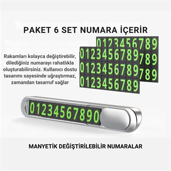 Polham Metal Araç İçi Geçici Park Numaratörü, Gizlenebilir Numaralı, Fosforlu, Manyetik Numaralı Numaratör