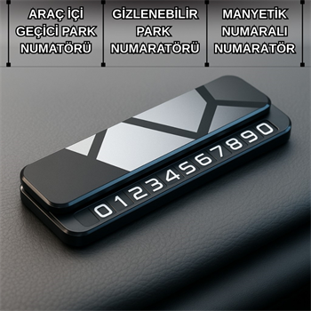 Polham Metal Ultra Şık Araç İçi Geçici Park Numaratörü, Gizlenebilir, Manyetik ve Fosforlu Numaratör
