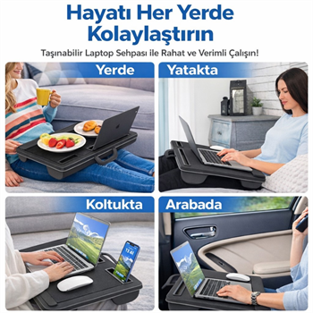 Polham Minderli Bilek Destekli Telefon Tutuculu Mouse Padli Taşınabilir Laptop Masası – Dizüstü Çalışma Sehpası
