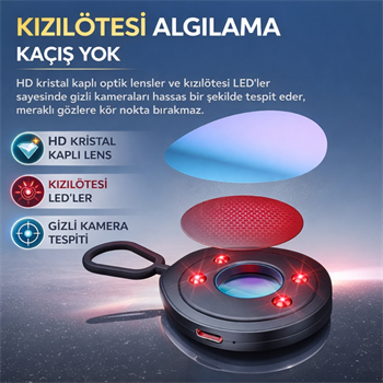 Polham Mini Taşınabilir Kızılötesi Kamera Dedektörü | RF Sinyal Tespiti | Şarjlı | Otel, Airbnb Güvenlik Cihazı