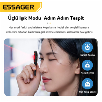 Polham Mini Taşınabilir Kızılötesi Kamera Dedektörü | RF Sinyal Tespiti | Şarjlı | Otel, Airbnb Güvenlik Cihazı