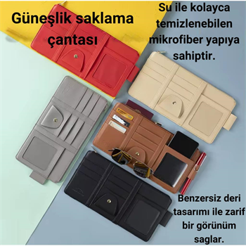 Polham Organizer Güneşlik Araç Cüzdanı, Telefon Tutucu, Gözlük, Kartlık, Kimlik, Para, Kalem Tutucu 
