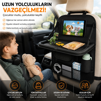 Polham Oto Koltuk Arkası Tablet Bölmeli Organizer, Katlanabilir Seyahat Masası, Çok Bölmeli Araç İçi Düzenleyici