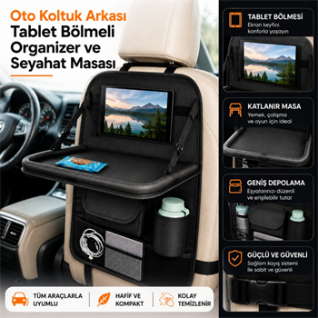 Polham Oto Koltuk Arkası Tablet Bölmeli Organizer, Katlanabilir Seyahat Masası, Çok Bölmeli Araç İçi Düzenleyici