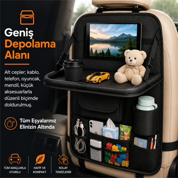 Polham Oto Koltuk Arkası Tablet Bölmeli Organizer, Katlanabilir Seyahat Masası, Çok Bölmeli Araç İçi Düzenleyici