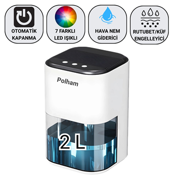 Polham Otomatik 2 Litre Banyo,Mutfak, Çamaşır Odası İçin Nem Alma Cihazı, Rutubet, Küf ve Nem Engelleyici