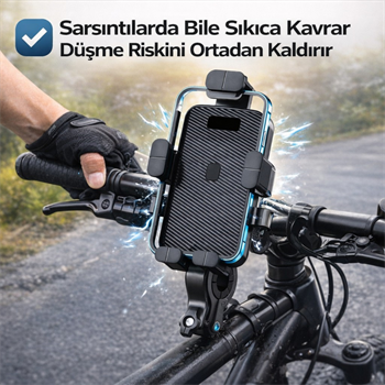 Polham Otomatik Kilit Sistemli Sarsılmaz Düşmez Gidon Uyumlu Bisiklet, Motosiklet Telefon Tutucu 