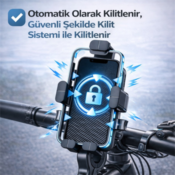 Polham Otomatik Kilit Sistemli Sarsılmaz Düşmez Gidon Uyumlu Bisiklet, Motosiklet Telefon Tutucu 