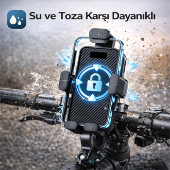 Polham Otomatik Kilit Sistemli Sarsılmaz Düşmez Gidon Uyumlu Bisiklet, Motosiklet Telefon Tutucu 