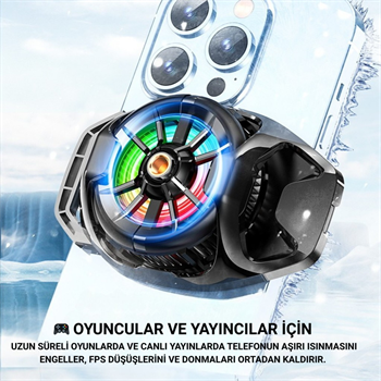 Polham Oyuncular ve Yayıncılar İçin Telefon Soğutucu | RGB LED Işıklı Tasarım | 4500 RPM Turbo Fan | Tripod Uyumlu Sessiz Soğutma