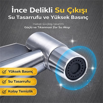 Polham Paslanmaz Çelik Spiral Hortumlu Musluk Çoğaltıcı – Çift Çıkışlı, Sprey Başlıklı, Banyo Tuvalet Lavabo Temizlik Seti