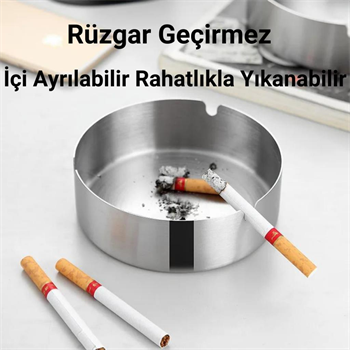 Polham Paslanmaz Çelik Yuvarlak Ultra Şık Küllük, Kapaklı Ceviz Ağacı Paslanmaz Çelik Kül Tablası