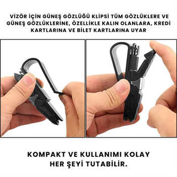 Polham Platinum Araç İçi Gözlük, Kart, Kartvizit Tutucu, Çift Taraflı Klipsli Güneş Gözlüğü Tutucu