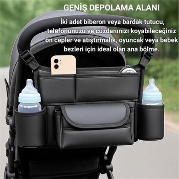 Polham Pratik 8 Bölmeli Çok Fonksiyonlu Bebek Arabası İçin Organizer Çanta, Biberen, Bez, Telefon Tutucu Çanta