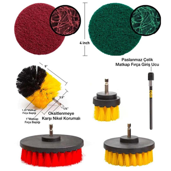 Polham Premium 22 Parça Profesyonel Ev, Ofis, Araç Detaylı Temizlik Seti, Matkap Uçlu Ultra Sağlam Set