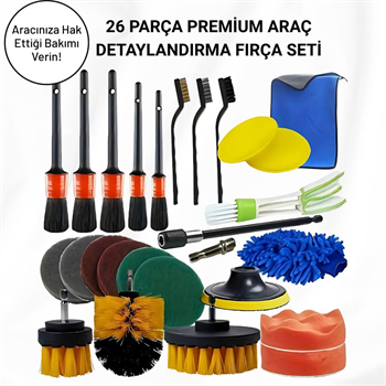 Polham Premium 26 Parça Ful+Ful Profesyonel Araç Detaylı Temizlik Seti, Matkap Uçlu Ultra Sağlam Tam Set