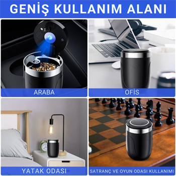 Polham Premium Araç Küllük,Su Geçirmez, Led Işıklı, Koku Önleyici, Kapaklı, Yıkanabilir, Su Geçirmez