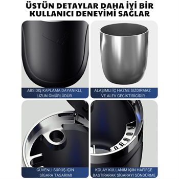 Polham Premium Araç Küllük,Su Geçirmez, Led Işıklı, Koku Önleyici, Kapaklı, Yıkanabilir, Su Geçirmez