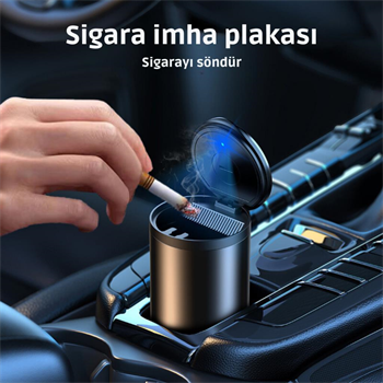 Polham Premium Led Işıklı Kapaklı Araç İçi Küllük, Yıkanabilir, Koku Önleyici Sigara Tutuculu Küllük