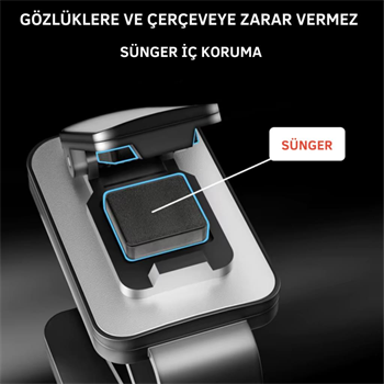 Polham Premium Mandallı Klipsli Araç İçi Gözlük Tutucu, Güneşlik Uyumlu Çerçeve Korumalı Süngerli Tutucu