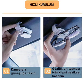 Polham Premium Mandallı Klipsli Araç İçi Gözlük Tutucu, Güneşlik Uyumlu Çerçeve Korumalı Süngerli Tutucu