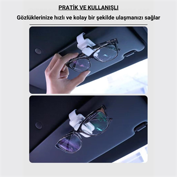 Polham Premium Mandallı Klipsli Araç İçi Gözlük Tutucu, Güneşlik Uyumlu Çerçeve Korumalı Süngerli Tutucu