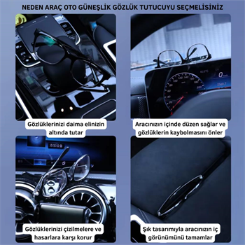 Polham Premium Mandallı Klipsli Araç İçi Gözlük Tutucu, Güneşlik Uyumlu Çerçeve Korumalı Süngerli Tutucu