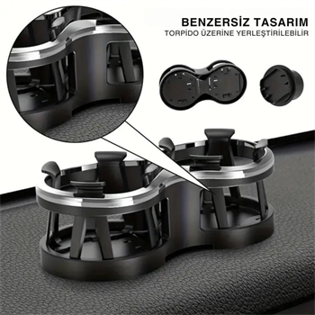Polham Premium Oto Araç İçi Çift Bardak İçecek Tutucu, Torpido Üstü ve Bardaklık Montajlı Bardak Tutucu