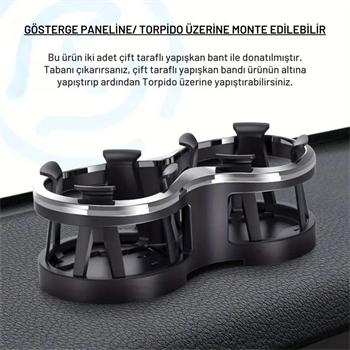 Polham Premium Oto Araç İçi Çift Bardak İçecek Tutucu, Torpido Üstü ve Bardaklık Montajlı Bardak Tutucu