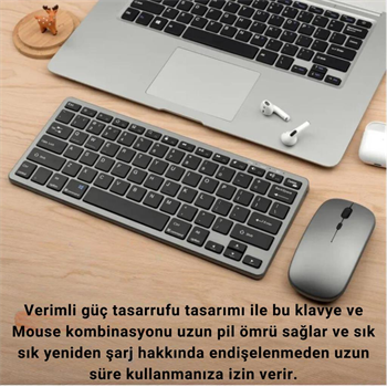 Polham Premium Slim Süper Sessiz Klavye ve Mouse Seti, Telefon, Tablet, PC, TV Uyumlu Klavye Seti