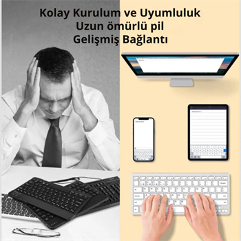Polham Premium Slim Süper Sessiz Klavye ve Mouse Seti, Telefon, Tablet, PC, TV Uyumlu Klavye Seti