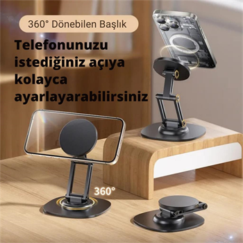 Polham Pro Seri Açı ve Yükseklik Ayarlı Manyetik Telefon ve Tablet Tutucu Stand, Kaydırmaz Masaüstü Dönebilen Stand