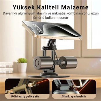 Polham Pro Seri Açı ve Yükseklik Ayarlı Manyetik Telefon ve Tablet Tutucu Stand, Kaydırmaz Masaüstü Dönebilen Stand