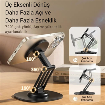 Polham Pro Seri Açı ve Yükseklik Ayarlı Manyetik Telefon ve Tablet Tutucu Stand, Kaydırmaz Masaüstü Dönebilen Stand