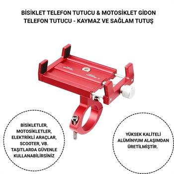 Polham Pro Seri Gidon Uyumlu Motorsiklet Telefon Tutucu, Bisiklet, Scooter Uyumlu Sıkıştırmalı Tutucu
