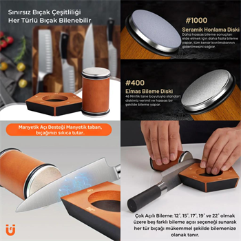 Polham Pro Serisi 5 Açılı Tüm Bıçaklara Uyumlu Bileyici, Silindir Tipi Süper Keskinleştirici Bileme