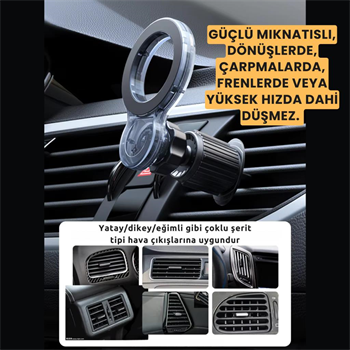 Polham Pro Süper Manyetik Araç İçi Telefon Tutucu, Havalandırma Sıkıştırmalı Stabil Telefon Tutucu