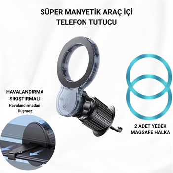 Polham Pro Süper Manyetik Araç İçi Telefon Tutucu, Havalandırma Sıkıştırmalı Stabil Telefon Tutucu
