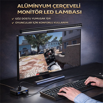 Polham Profesyonel 50 CM Ayarlanabilir LED Monitör Işığı, Göz Korumalı Renk Sıcaklığı Ayarlı Alüminyum Monitör Lambası