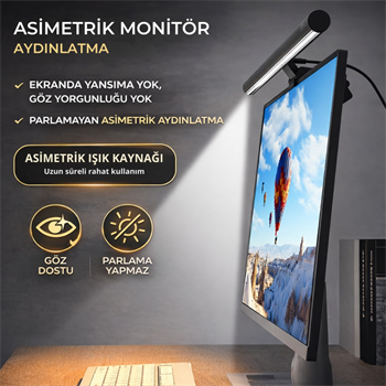 Polham Profesyonel 50 CM Ayarlanabilir LED Monitör Işığı, Göz Korumalı Renk Sıcaklığı Ayarlı Alüminyum Monitör Lambası