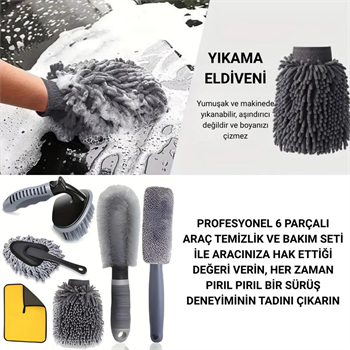 Polham Profesyonel 6 Parçalı Araba, Motorsiklet İçin Detaylı  Araç Temizlik ve Bakım Seti, İç ve Dış Bakım Seti