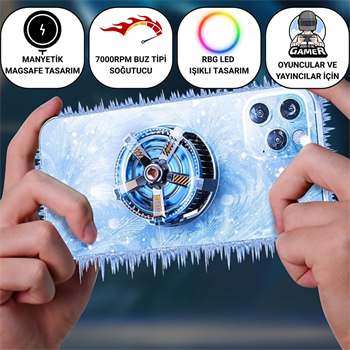 Polham Profesyonel 7000RPM Turbo Buz Tipi Manyetik Telefon Soğutucu | MagSafe Uyumlu, RBG LED Işıklı