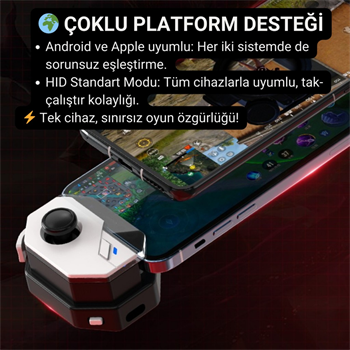 Polham Profesyonel Mobil Oyun Joystick | iOS & Android Uyumlu, Oyun Kontrol Cihazı, Tak-Çalıştır