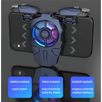 Polham RGB Işıklı 2si 1 Arada Oyun Tetik ve Telefon Soğutucu – 6000 RPM Süper Fan, 400mAh Batarya, PubG ve Call of Duty Uyumlu