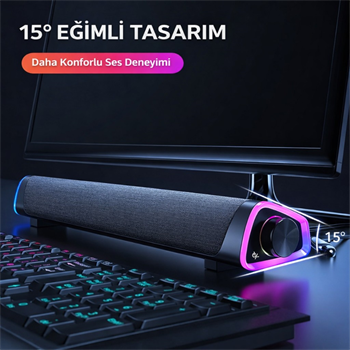 Polham RGB Işıklı Bluetooth 5.3 Soundbar Hoparlör | Güçlü Bas | Aux 3.5MM Giriş | TV & Bilgisayar Ses Sistemi