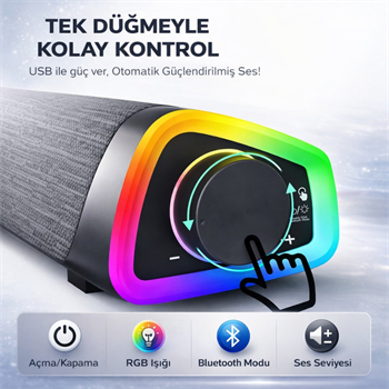 Polham RGB Işıklı Bluetooth 5.3 Soundbar Hoparlör | Güçlü Bas | Aux 3.5MM Giriş | TV & Bilgisayar Ses Sistemi
