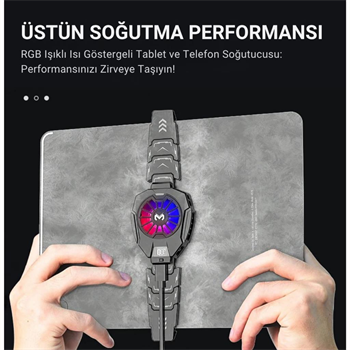 Polham RGB Işıklı Isı Göstergeli Tablet ve Telefon Uyumlu 7000RPM Ultra Güçlü Soğutucu Fan, Ultra Sessiz