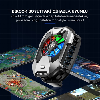Polham RGB Işıklı Turbo Telefon Soğutucu | 6000 RPM Turbo Fan, Fırtına Tip Soğutma, Telefon Soğutucu