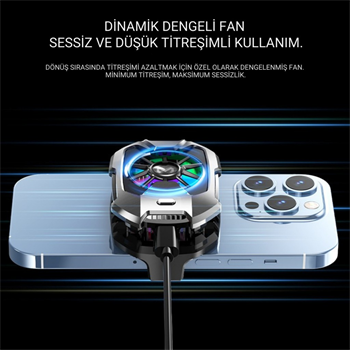 Polham RGB Işıklı Turbo Telefon Soğutucu | 6000 RPM Turbo Fan, Fırtına Tip Soğutma, Telefon Soğutucu